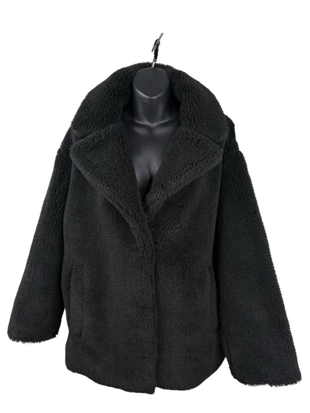 Whimsigoth Witchy Black Fleece Teddi Bear Coat 3 Button Front Cardigan Women S